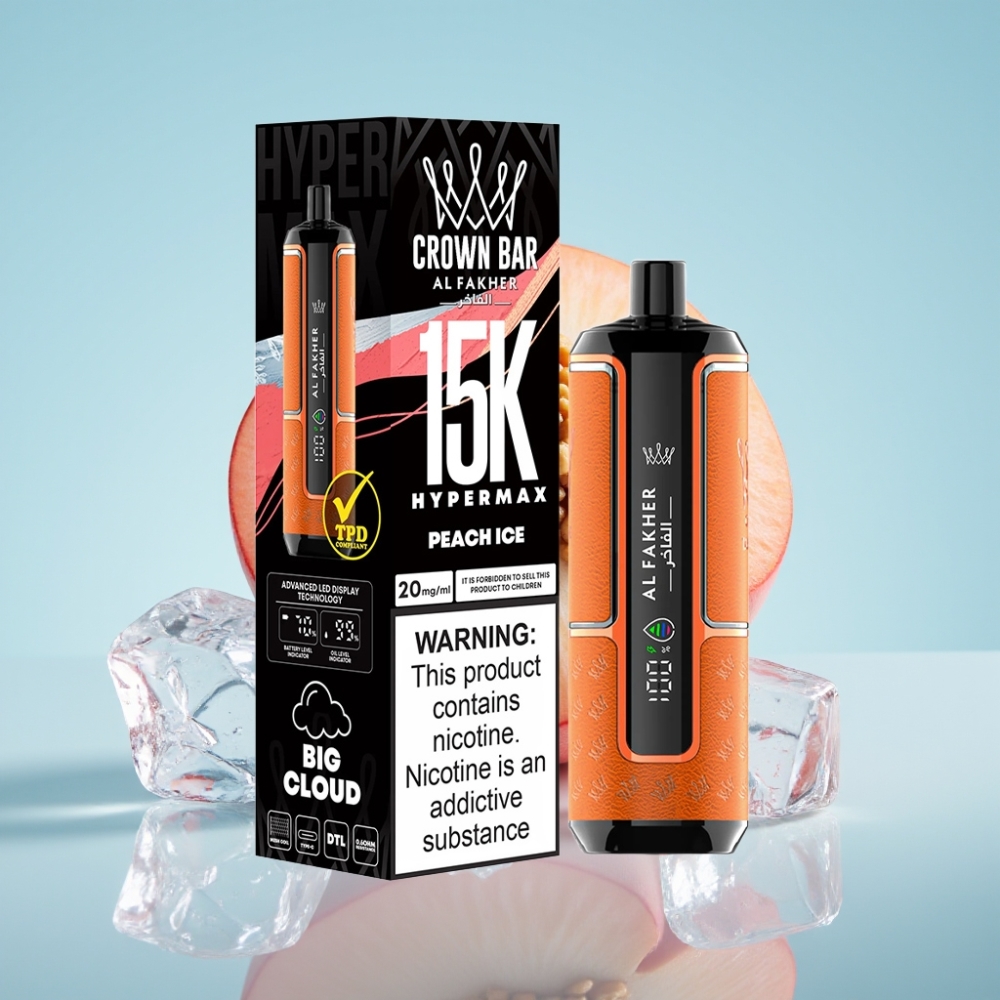 Al Fakher Crown Bar 15K Hypermax Disposabel Vape Kit 22ml 600mAh 15000 Pahviga Peach Ice