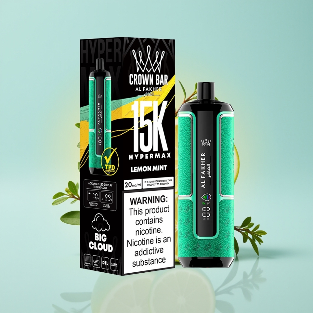 Al Fakher Crown Bar 15K Hypermax Disposable Vape Kit 22ml 6mg Lemon Mint