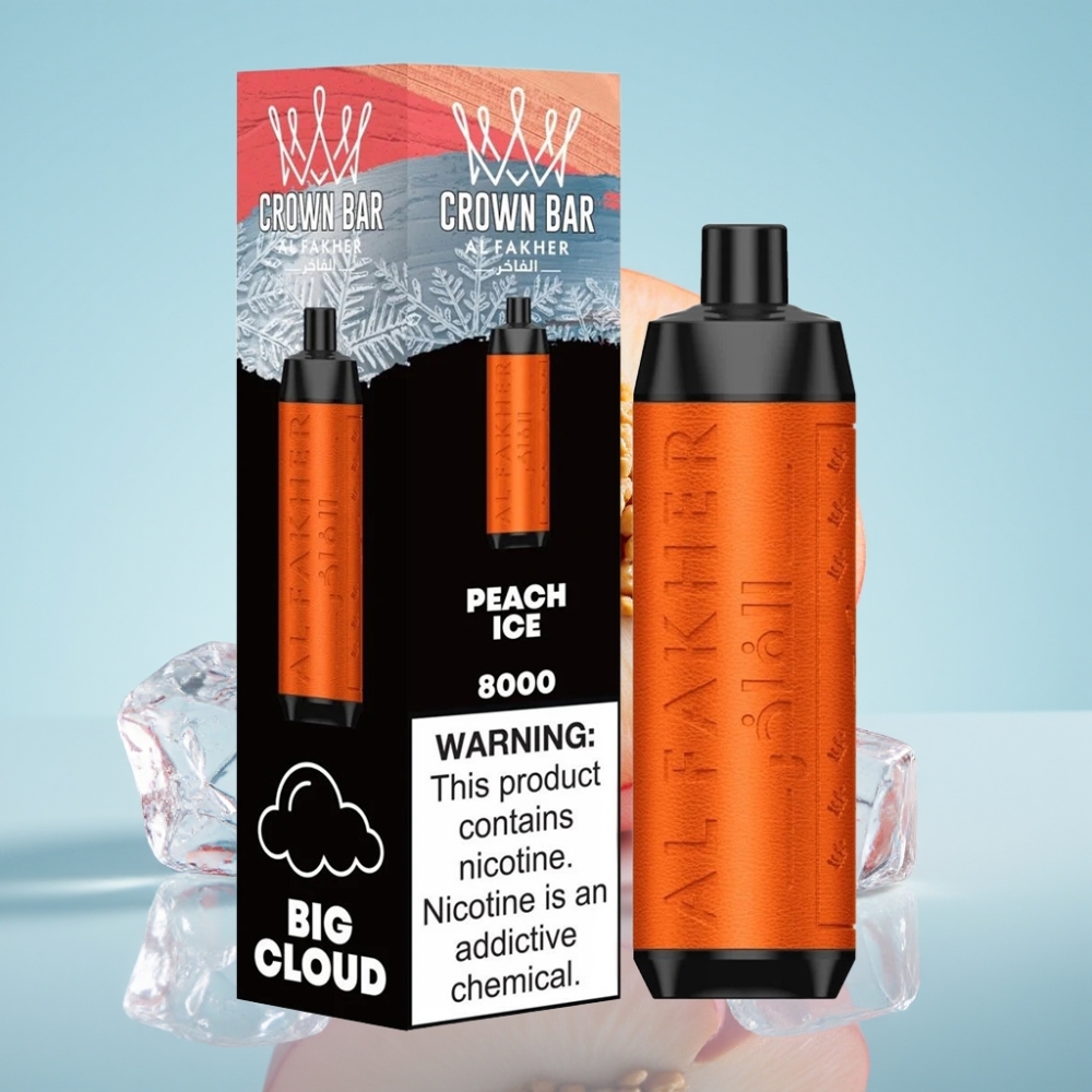 Al Fakher Crown Bar 8000 Crystal Ühekordne Vape 18ml 5mg 0,6 ohm Virsikujäätis