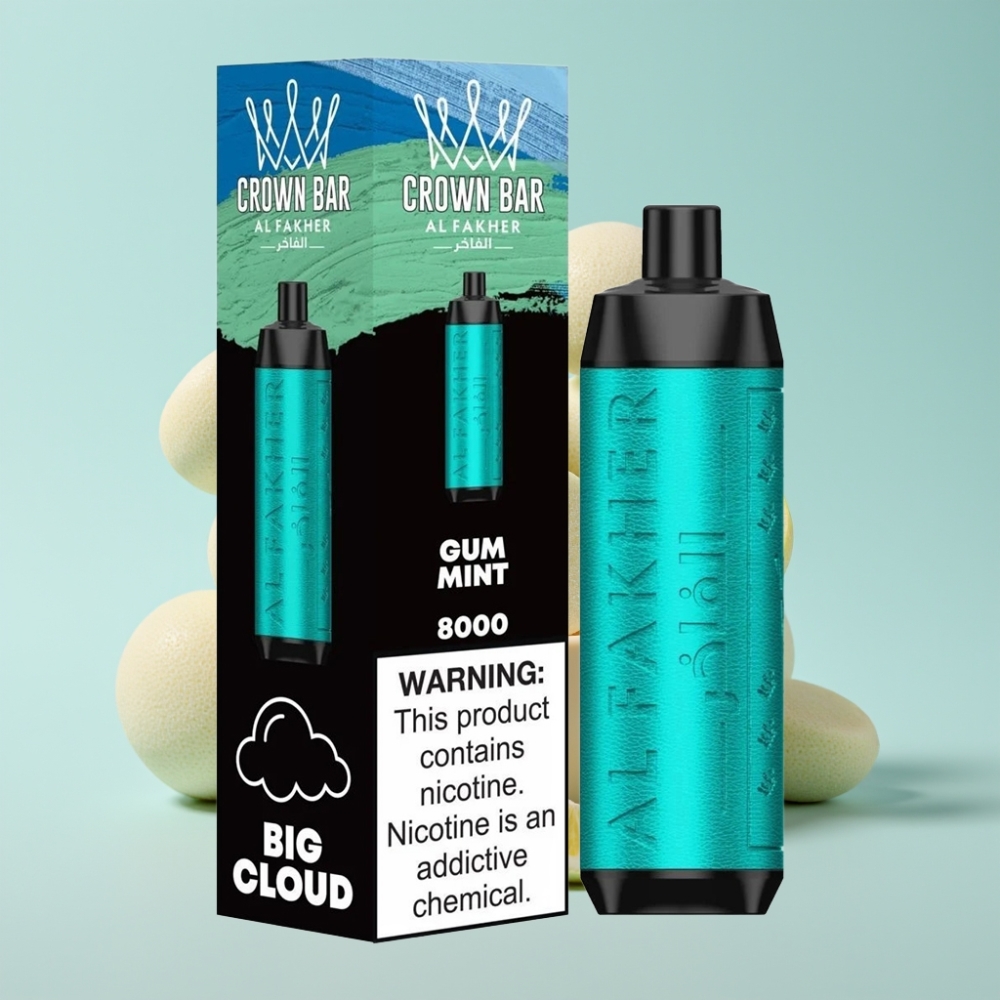 Al Fakher Crown Bar 8000 Crystal Ühekordne Vape 18ml 5mg 8000 Tõmmet Gum Mint