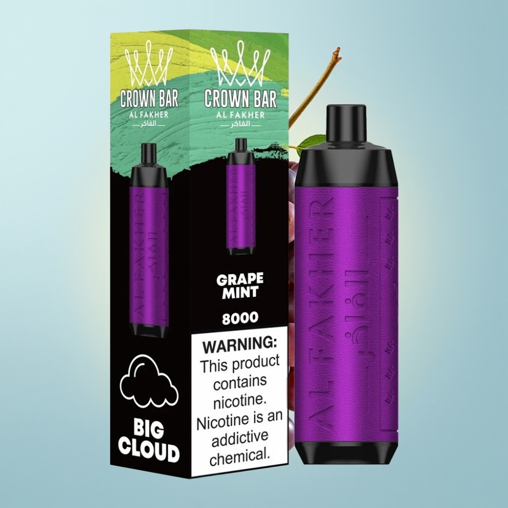 Al Fakher Crown Bar 8000 Crystal Ühekordne Vape 18ml 5mg Nikotiini 600mah Viinamarjamünt