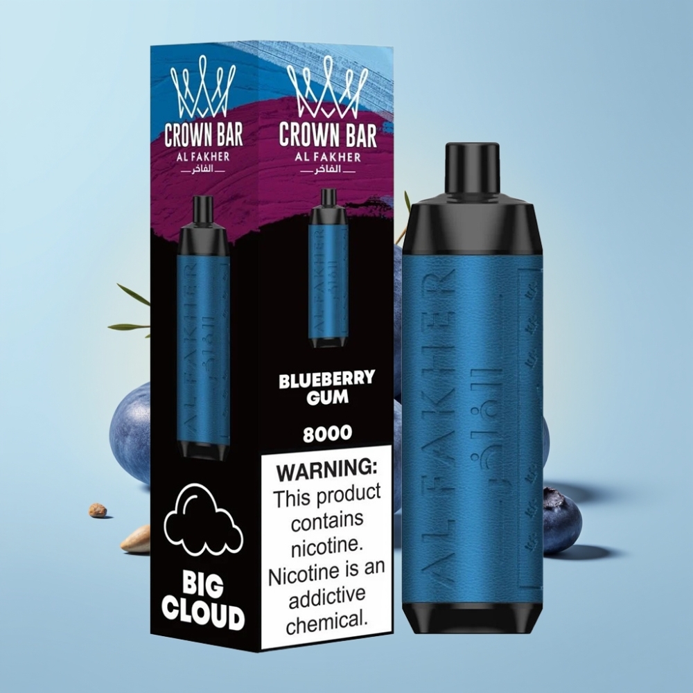Al Fakher Crown Bar 8000 Crystalne Ühekordne Vape Sinised Marjad ja Näts