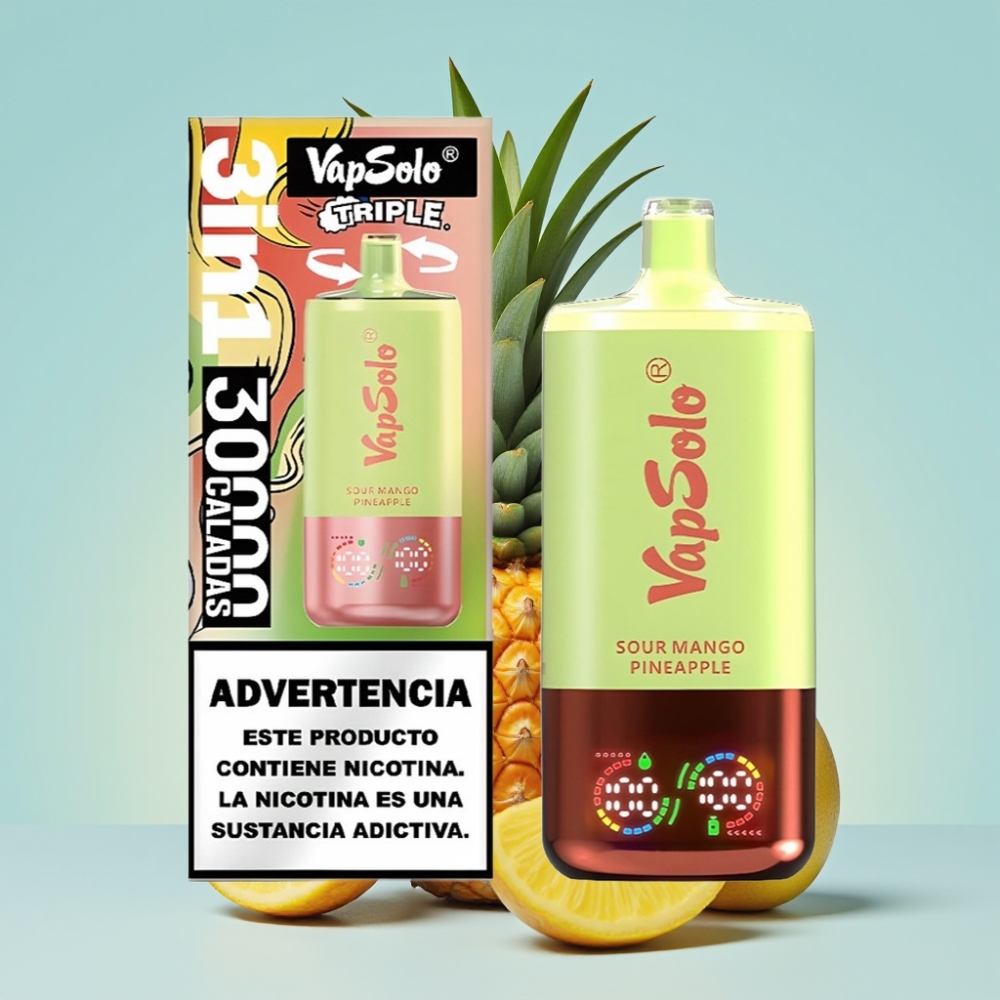 VapSolo Triple 30000 Puffs 40ml 3 Tanki Sour Mango-Ananass