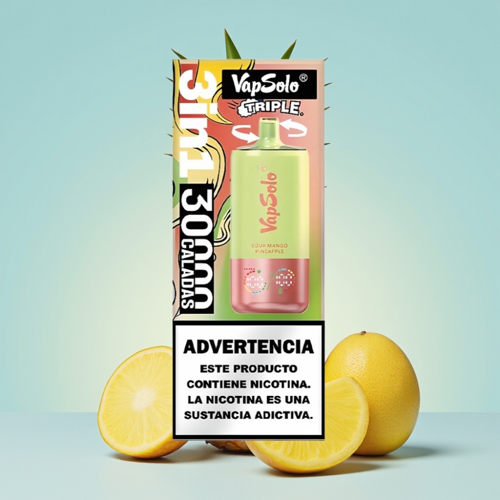 VapSolo Triple 30000 Puffs 40ml 3 Tanki Sour Mango-Ananass