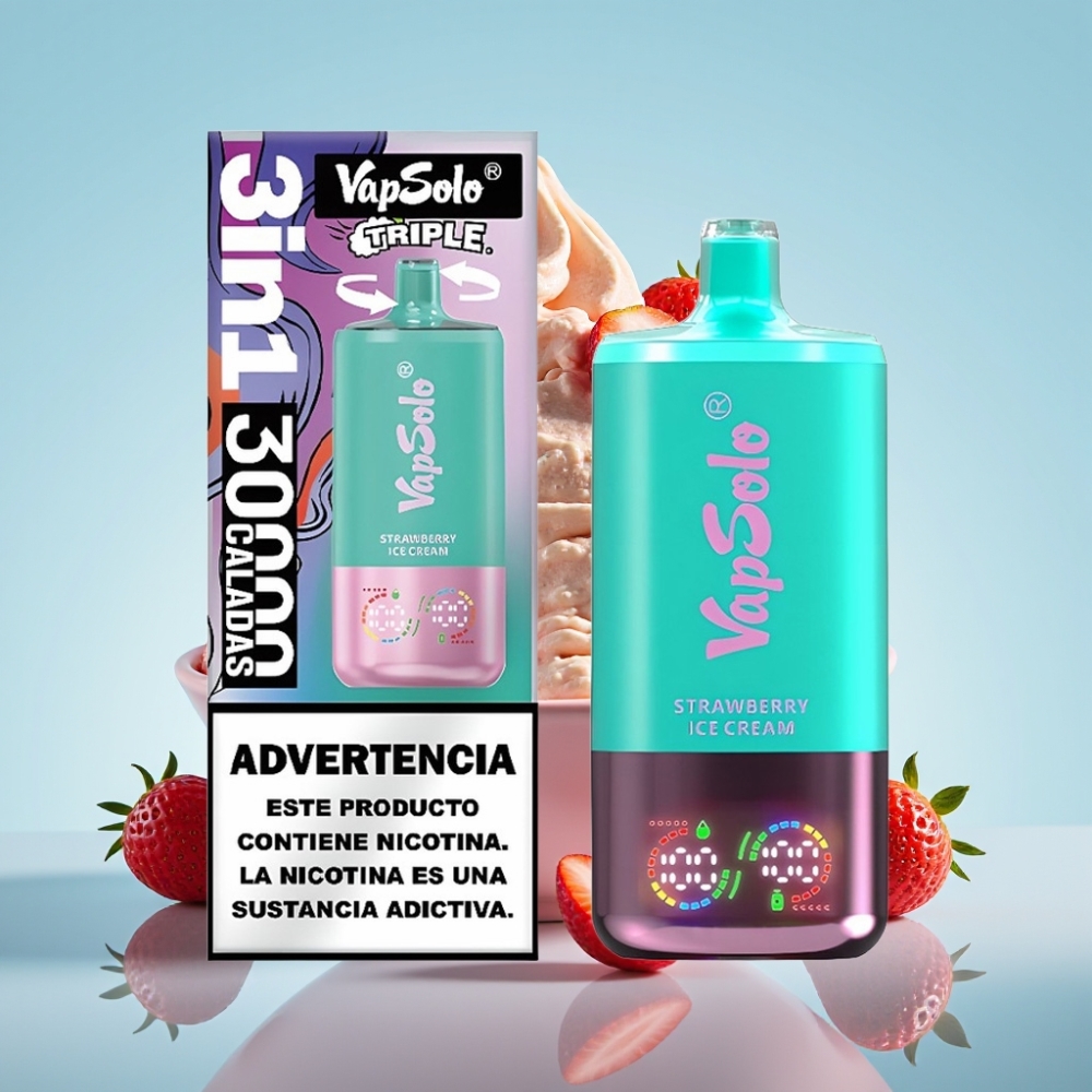 VapSolo Triple 30000 Puffs 40ml 50mg/ml Maasikajäätis