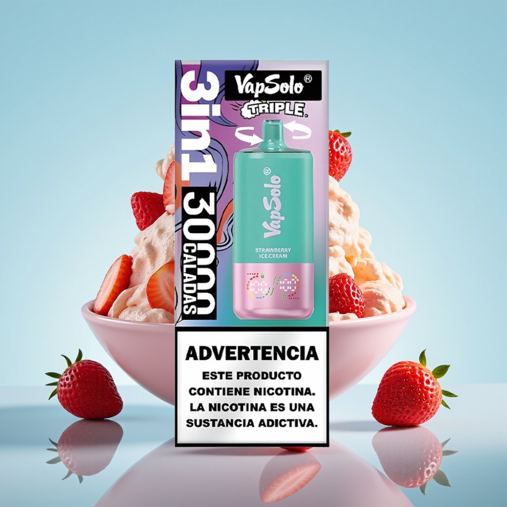 VapSolo Triple 30000 Puffs 40ml 50mg/ml Maasikajäätis