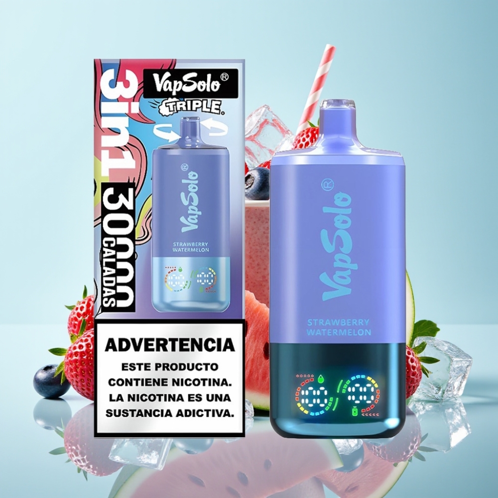 VapSolo Triple 30000 Puffs 40ml 50mg/ml Maasikas-Arbuus-Mustikas Jää