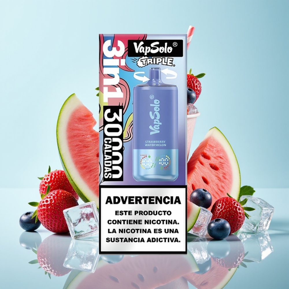 VapSolo Triple 30000 Puffs 40ml 50mg/ml Maasikas-Arbuus-Mustikas Jää