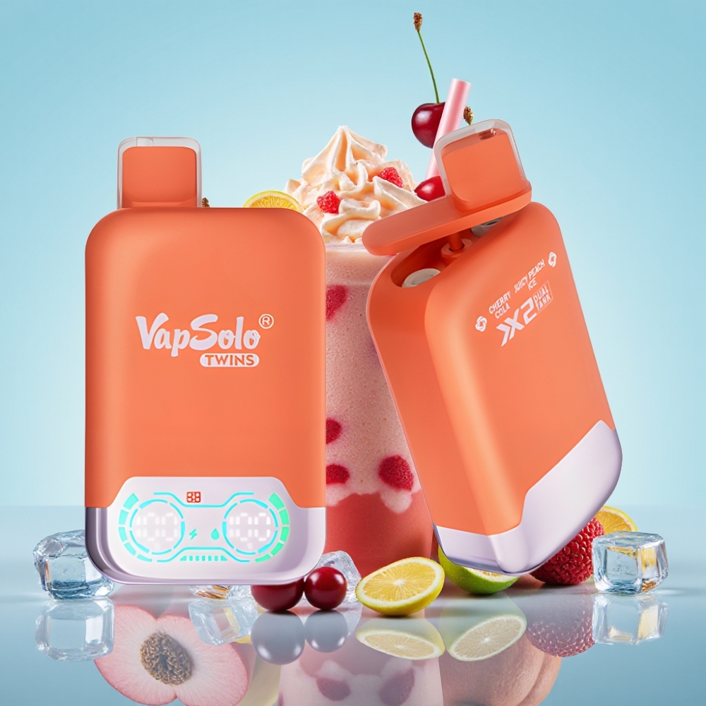 Vapsolo Twins 20000 Puffs 40ml 20mg/50mg Cherry Cola & Juicy Peach Ice