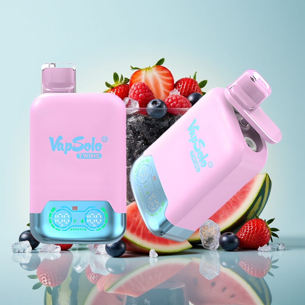 Vapsolo Twins 20000 Puffs Must Jäädraakon Maasikas Vaarikas-Arbuus 40ml 50mg/ml