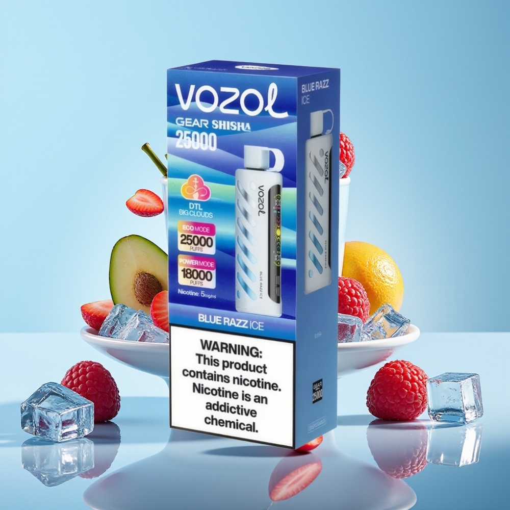 VOZOL Gear Shisha 25000 Sutsud Dual Mesh 1000mAh 5mg/ml Sinine Razz Jää
